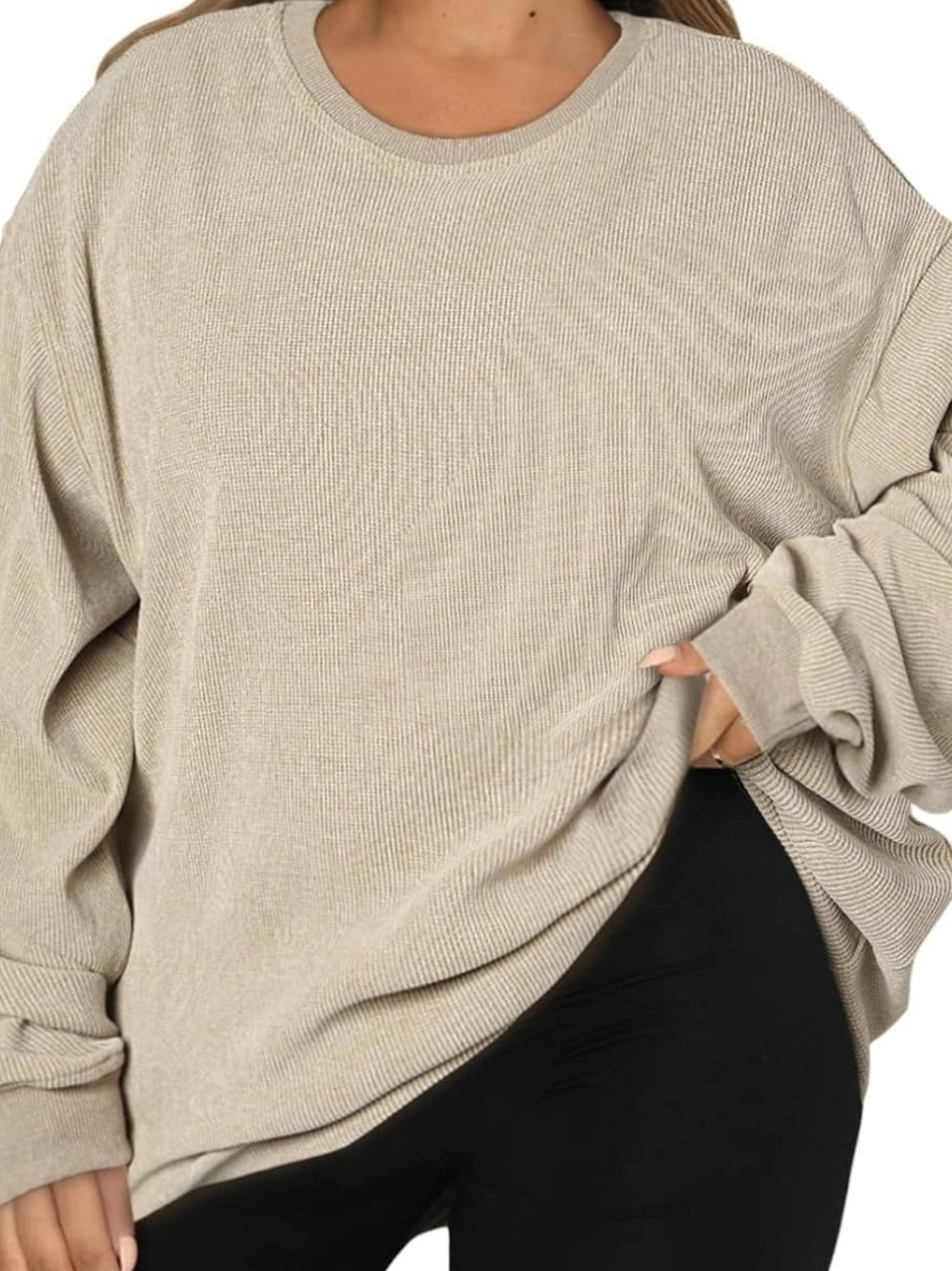 Women's Oversized Crewneck Sweater - Beige